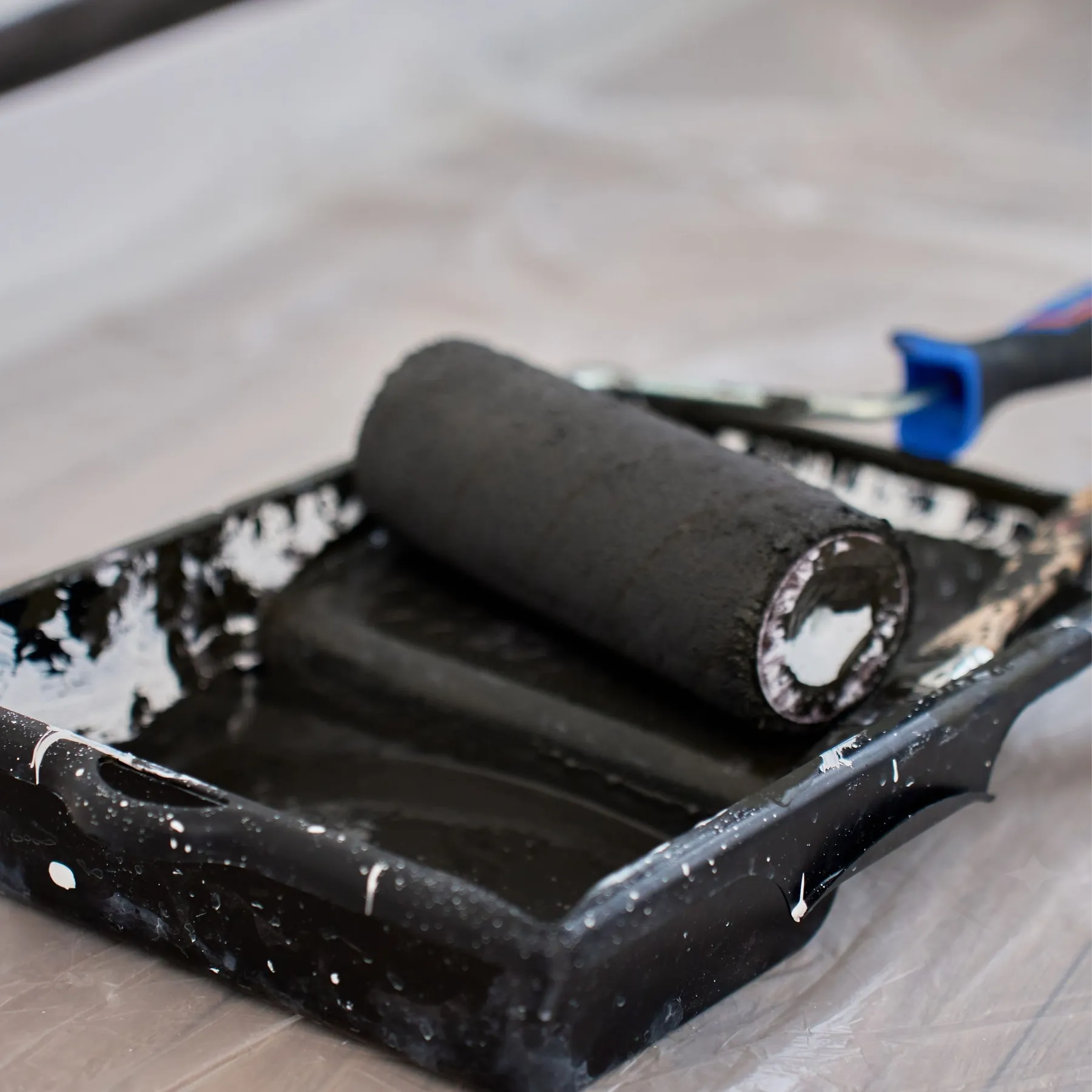 Roller and tray ready for touch-up painting